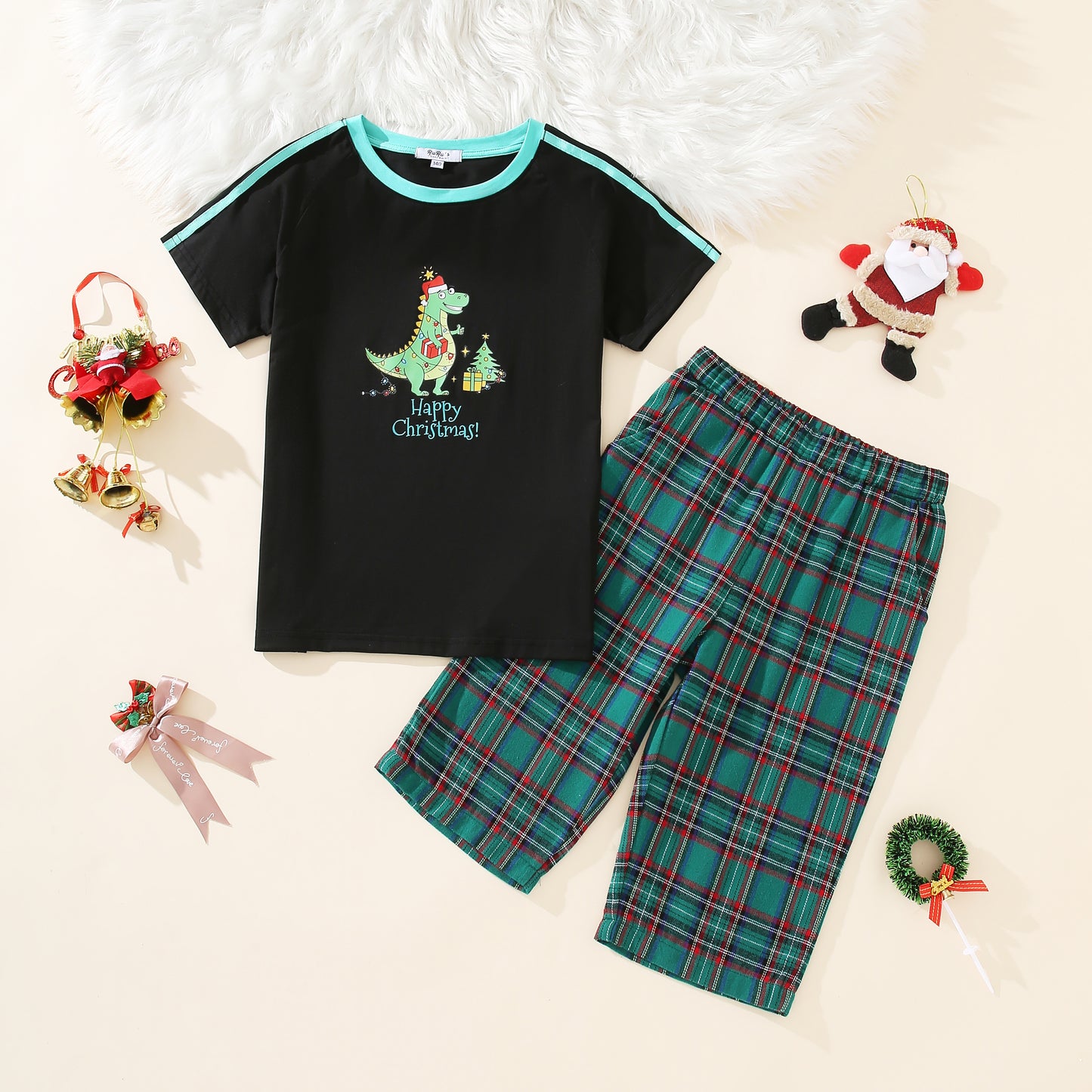 Dino 2-Piece Loungewear Set | Red Plaid Shorts