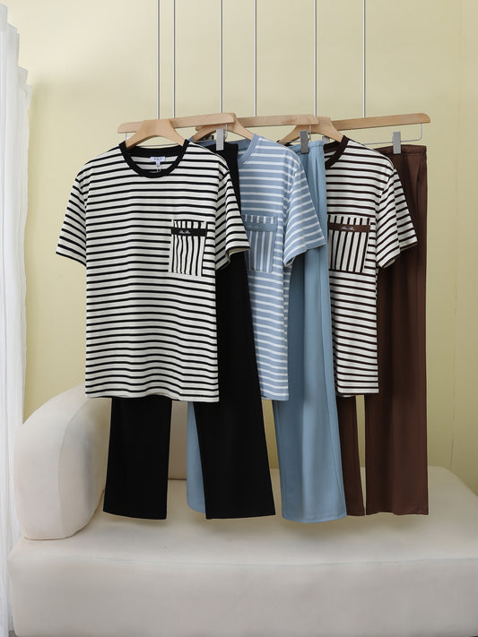Everyday Stripe Short Sleeve Loungewear Set