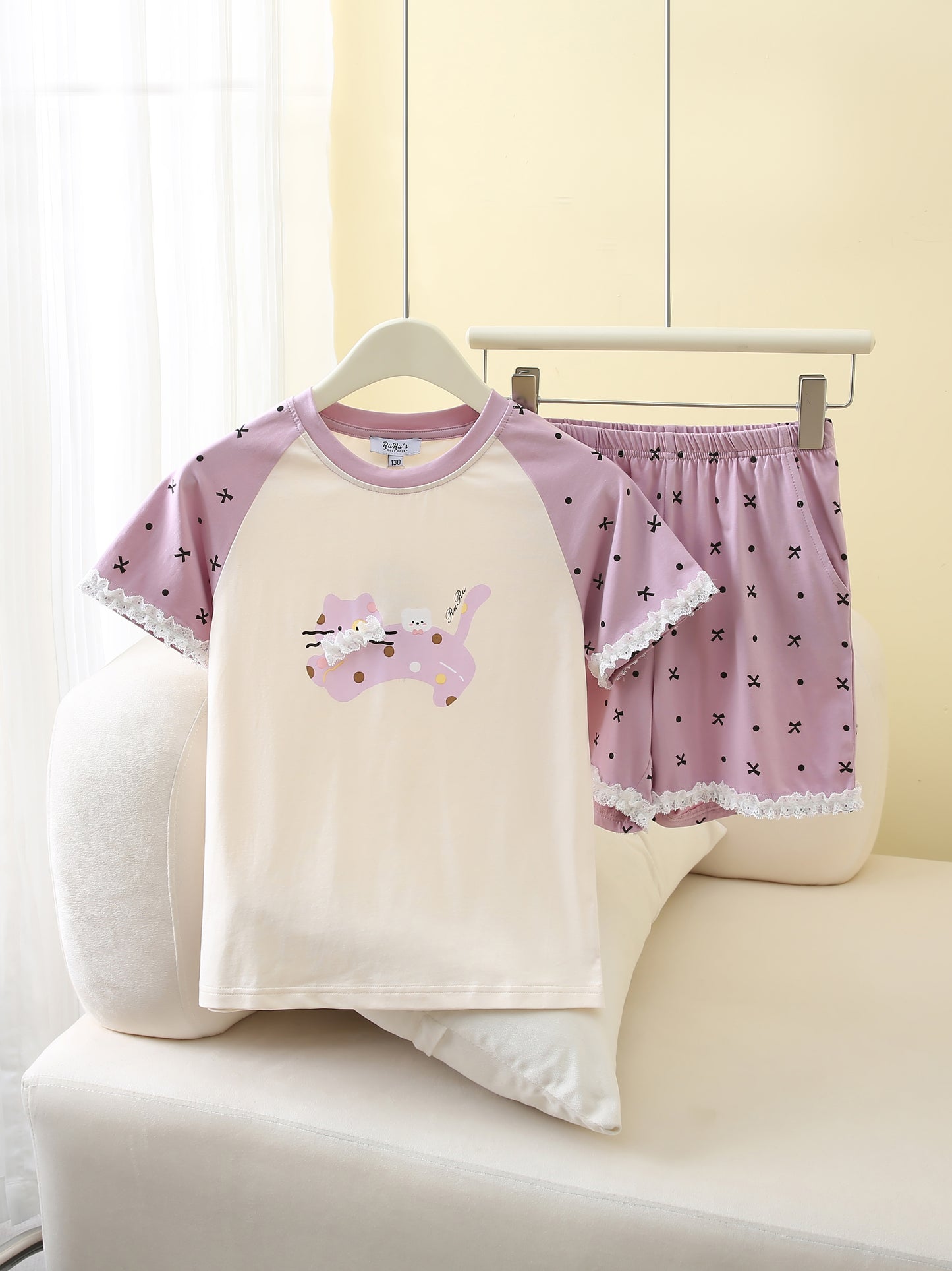RuRu Kids Short Sleeve Pyjama Set – Kitty Lace