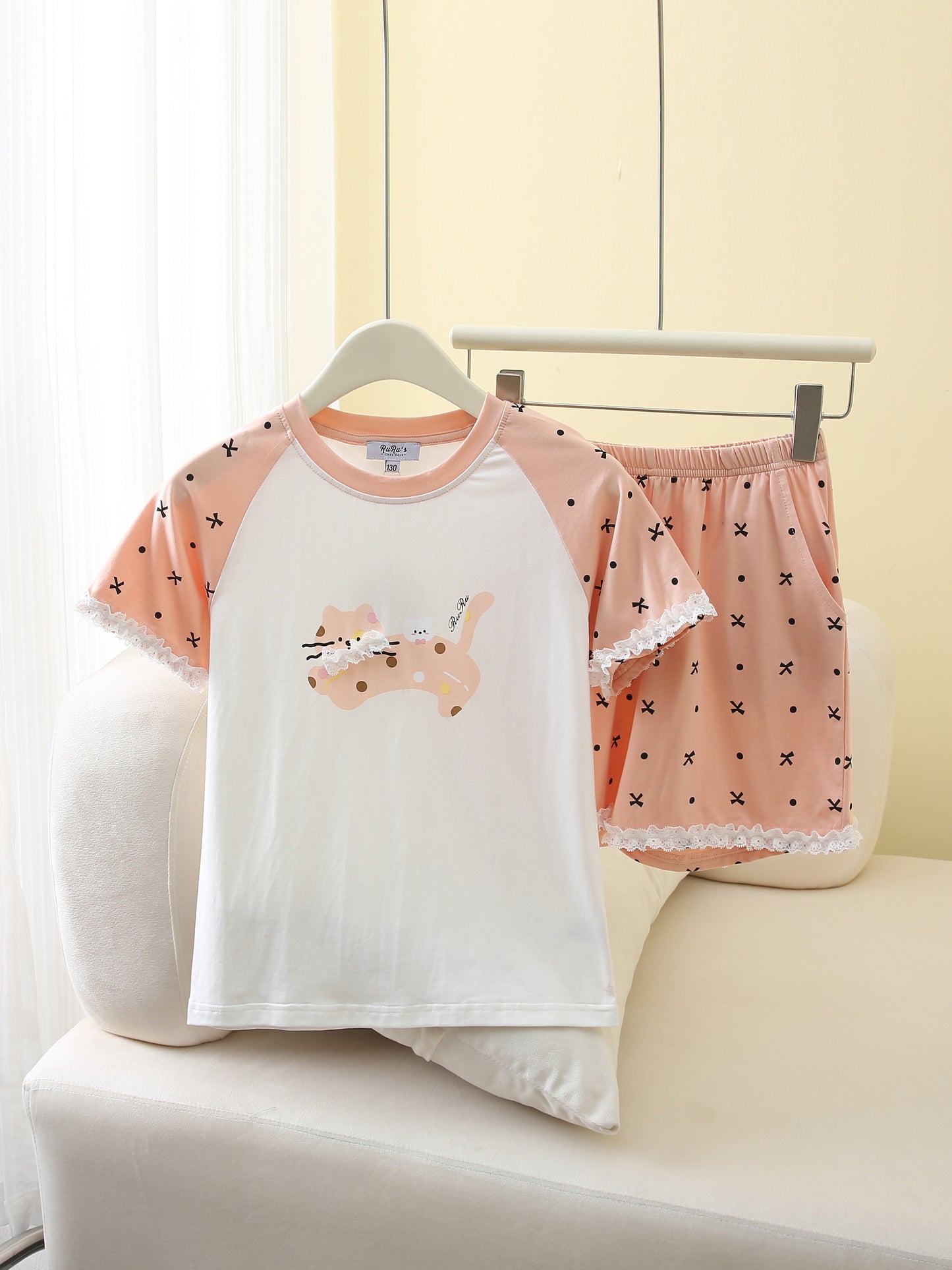 RuRu Kids Short Sleeve Pyjama Set – Kitty Lace