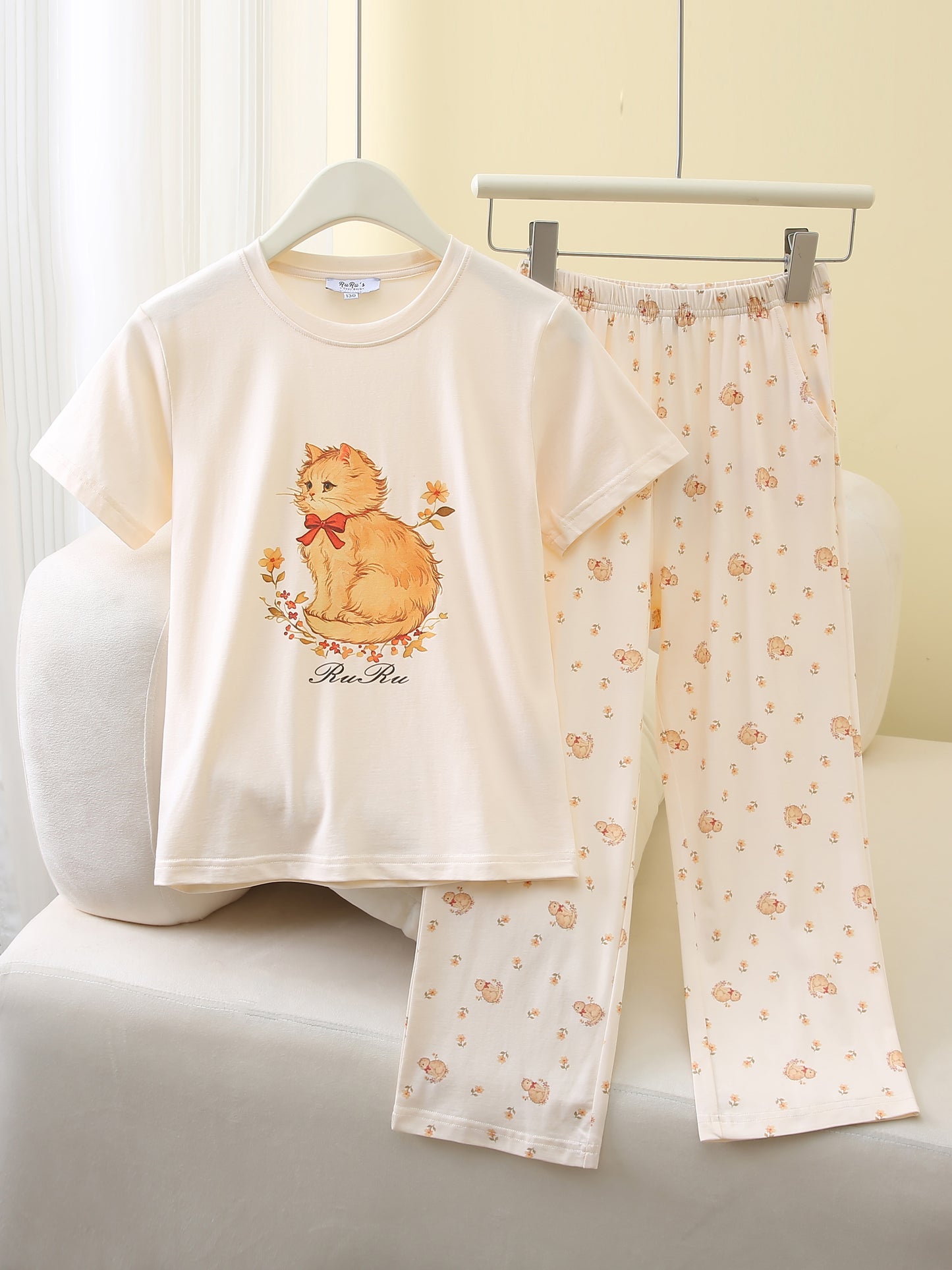 RuRu Kids Short Sleeve Pyjama Set – Kitty Print