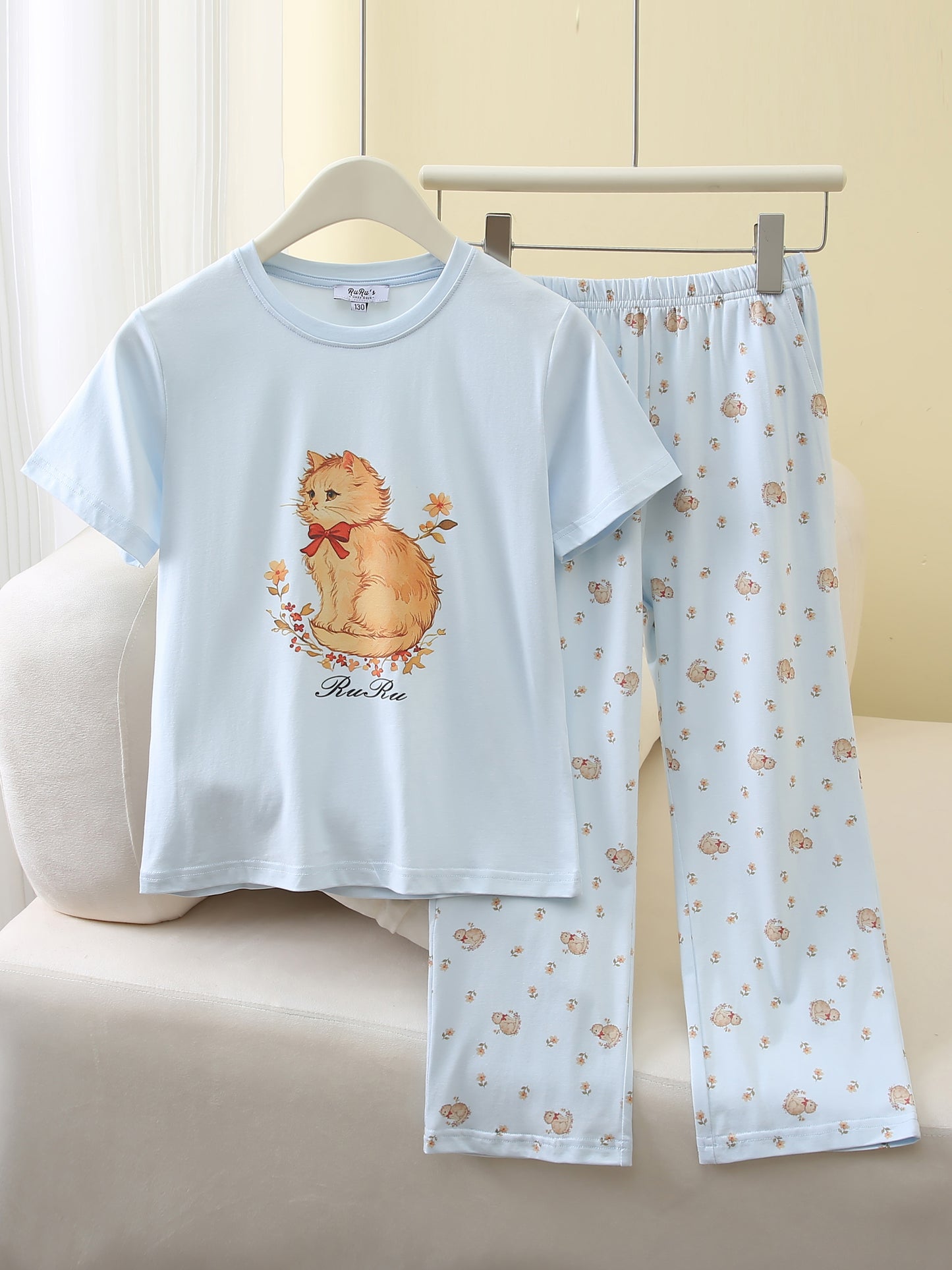 RuRu Kids Short Sleeve Pyjama Set – Kitty Print