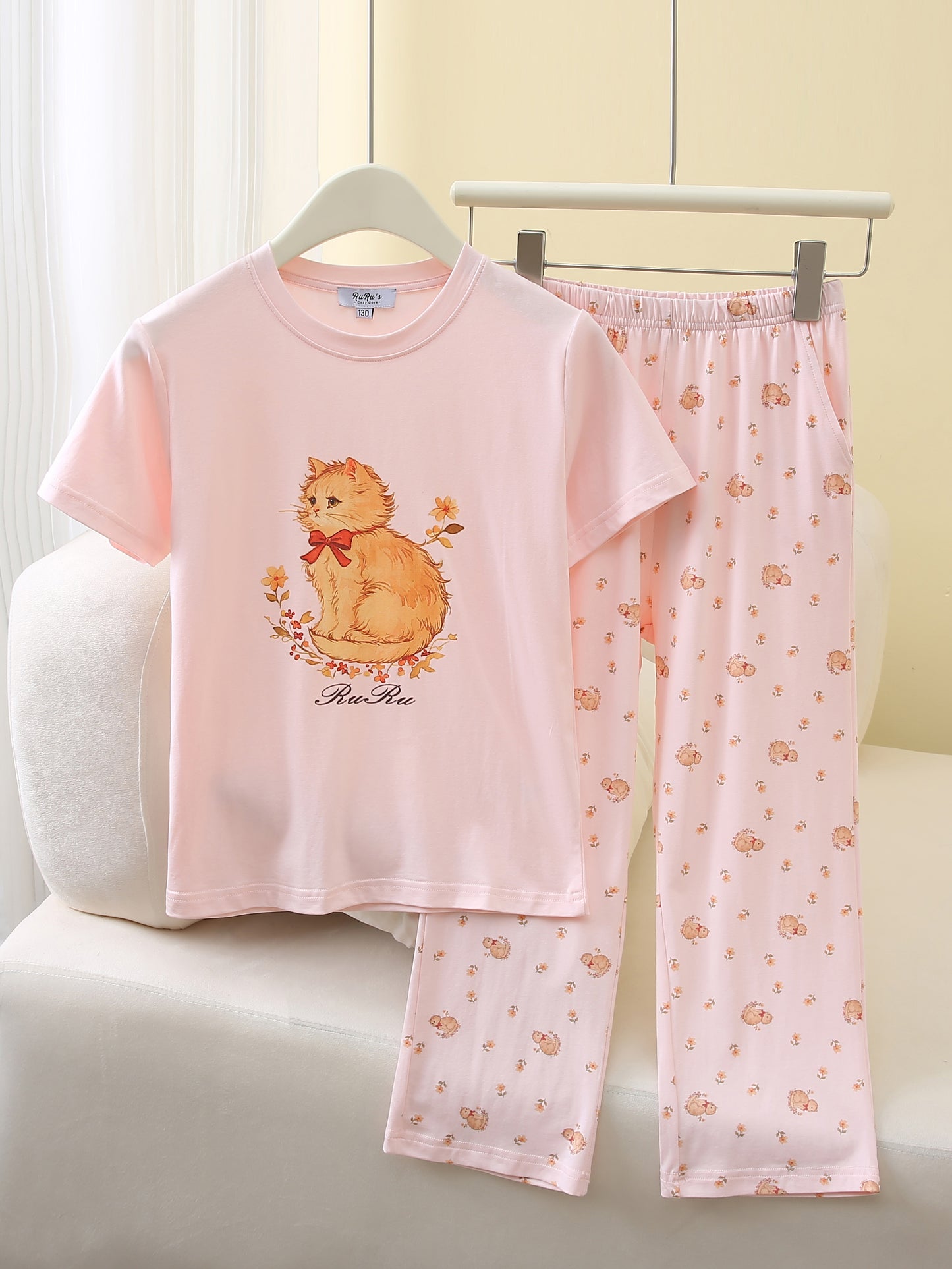 RuRu Kids Short Sleeve Pyjama Set – Kitty Print
