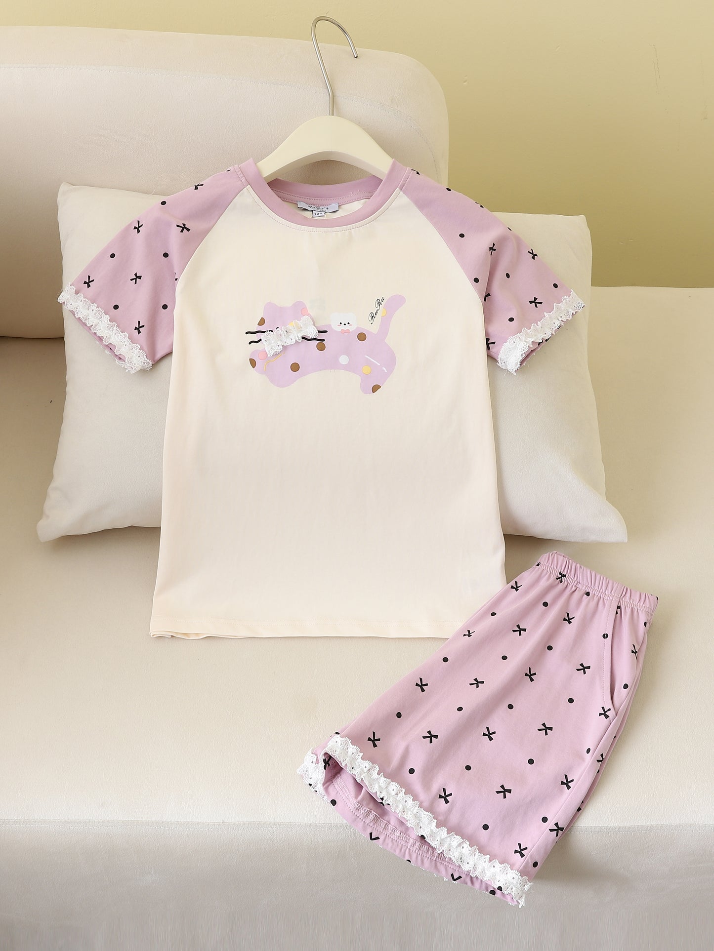 RuRu Kids Short Sleeve Pyjama Set – Kitty Lace