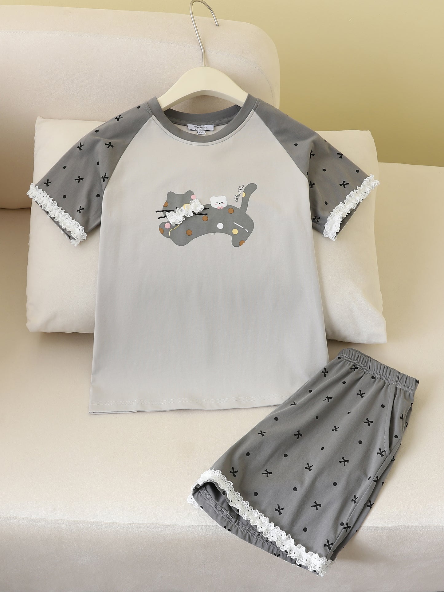 RuRu Kids Short Sleeve Pyjama Set – Kitty Lace