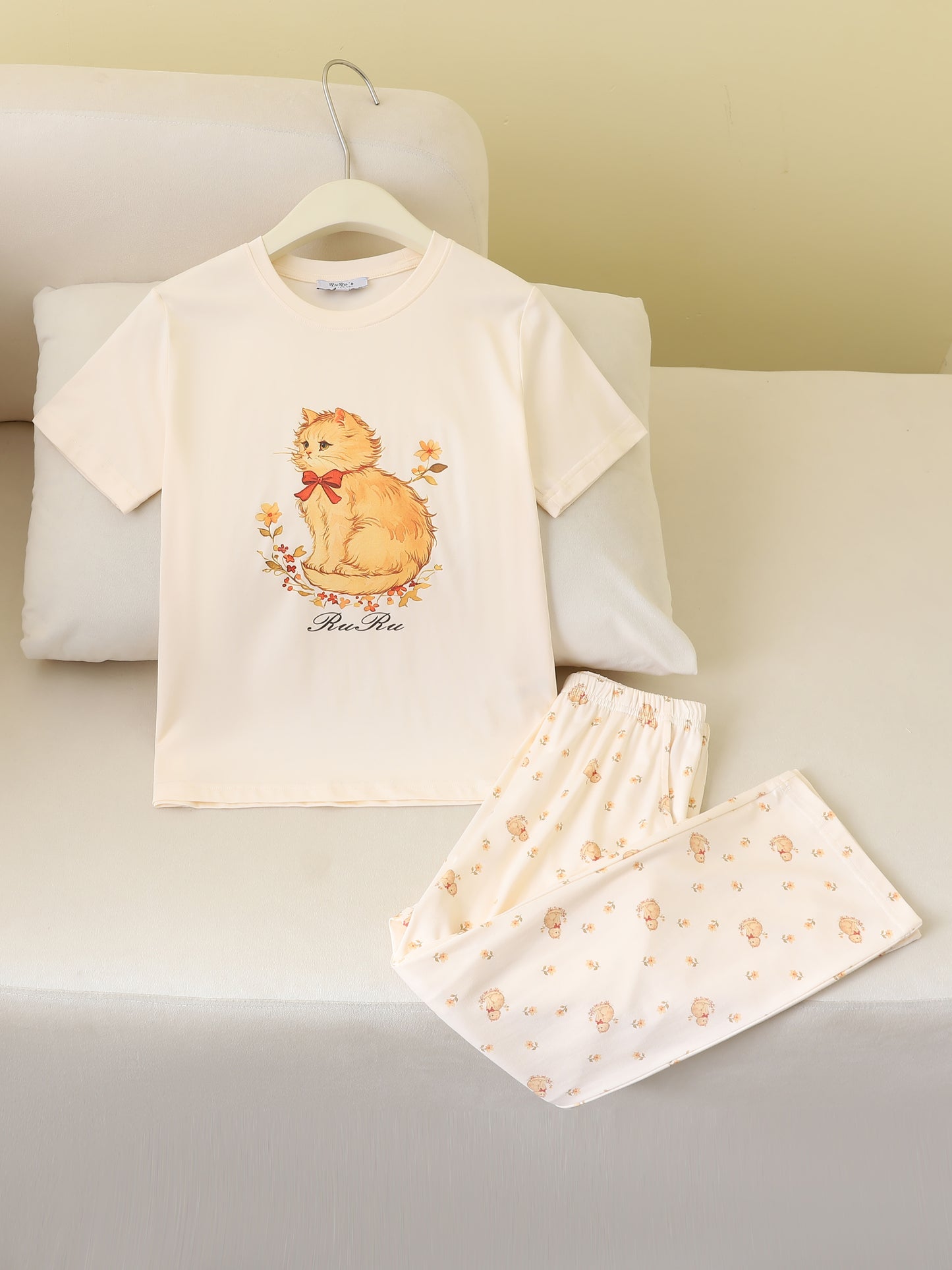 RuRu Kids Short Sleeve Pyjama Set – Kitty Print