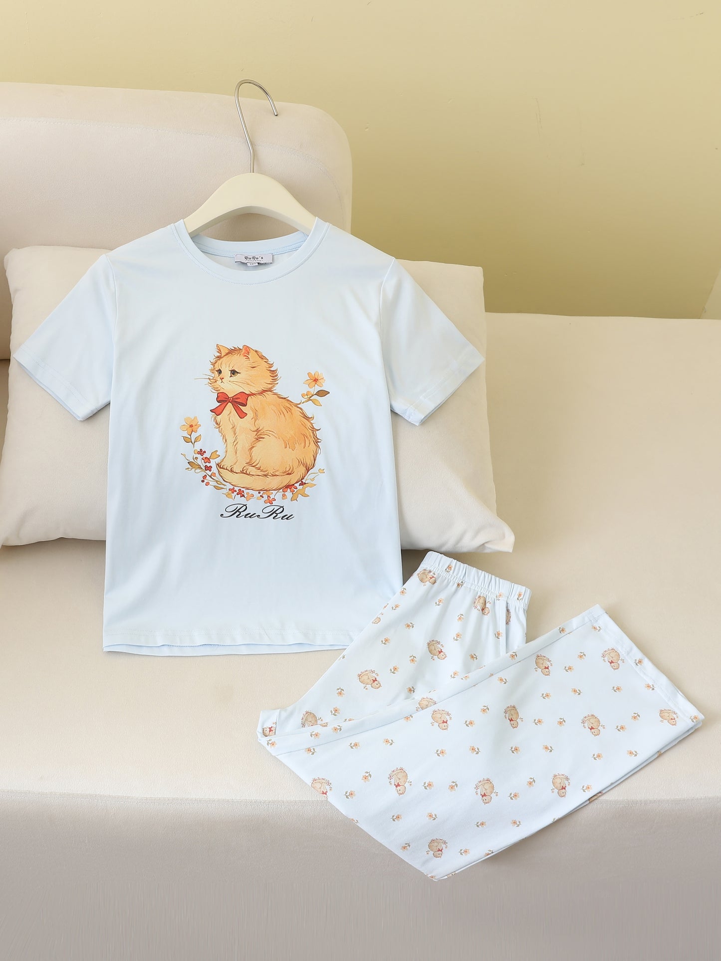 RuRu Kids Short Sleeve Pyjama Set – Kitty Print
