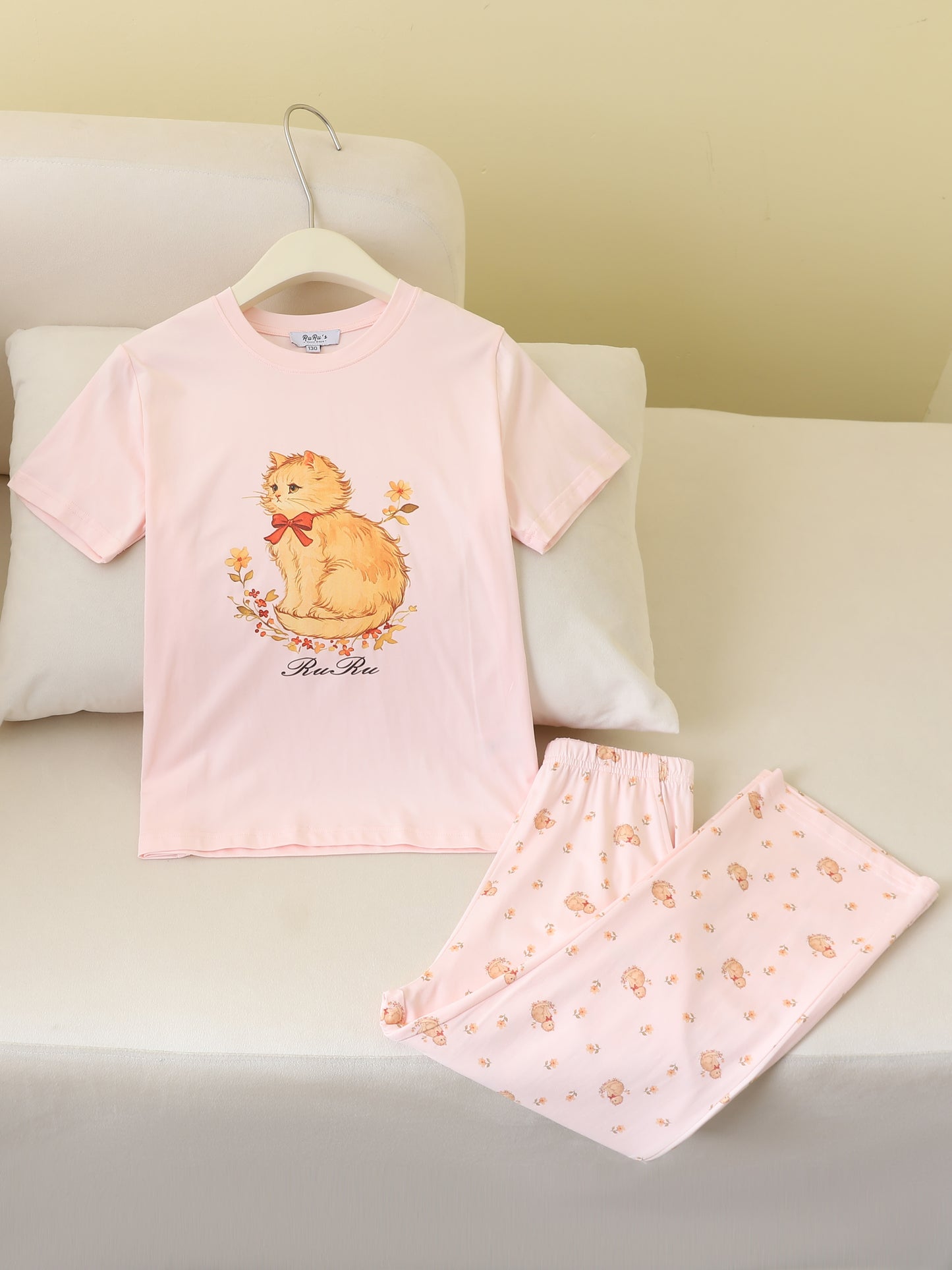 RuRu Kids Short Sleeve Pyjama Set – Kitty Print