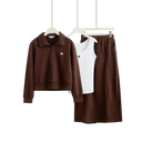 3-Piece Loungewear Sweatshirt Set (Polo Top + Tank + Skirt)