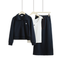 3-Piece Loungewear Sweatshirt Set (Polo Top + Tank + Skirt)
