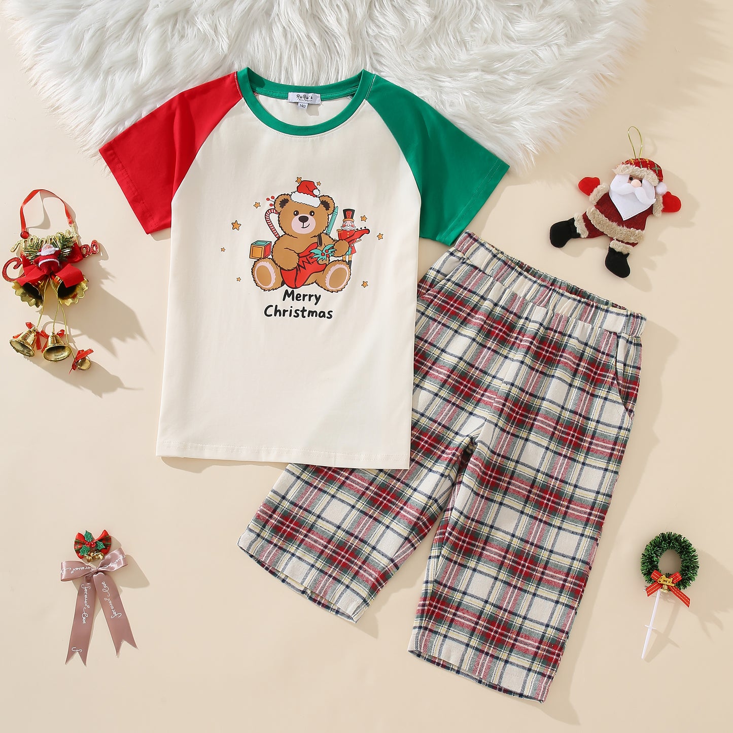 [PRE-ORDER]  Teddy 2-Piece Loungewear Set | Red/Green Plaid Shorts