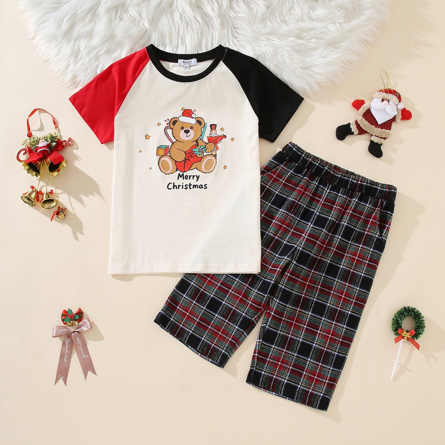 [PRE-ORDER]  Teddy 2-Piece Loungewear Set | Red/Green Plaid Shorts
