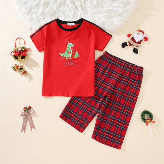 Dino 2-Piece Loungewear Set | Red Plaid Shorts