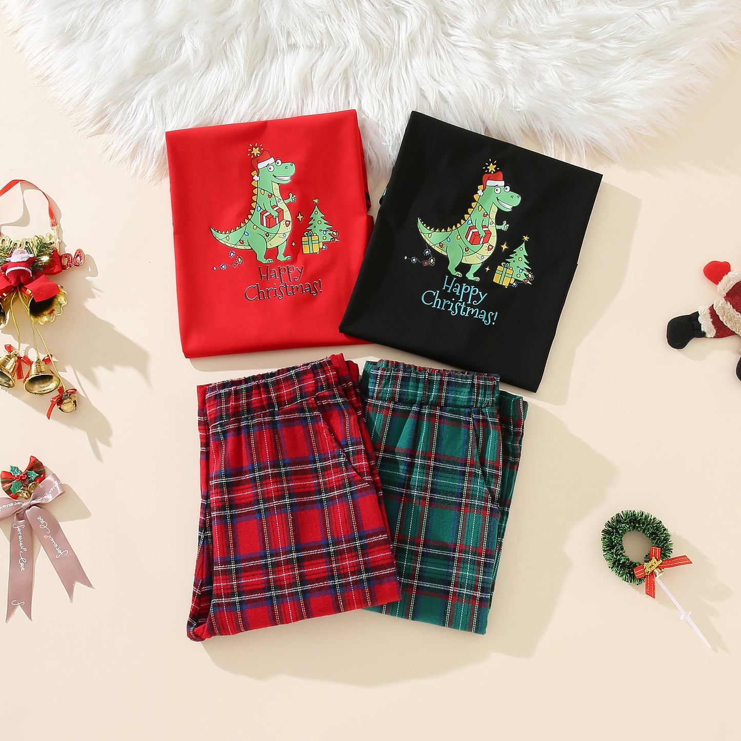 [PRE-ORDER]  Dino 2-Piece Loungewear Set | Red Plaid Shorts