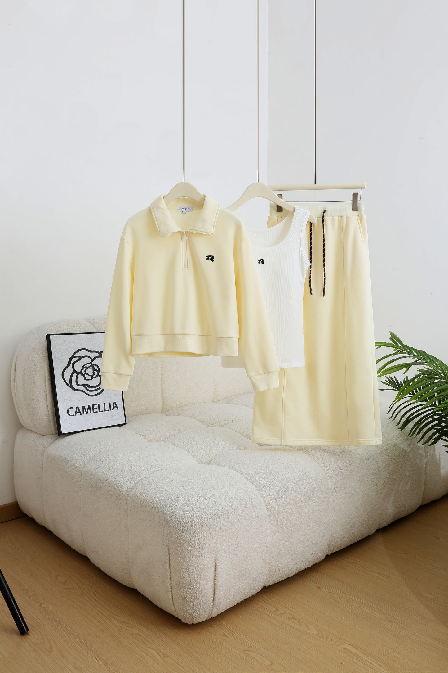 3-Piece Loungewear Sweatshirt Set (Polo Top + Tank + Skirt)