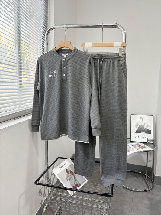 Waffle Long Sleeve Lounge Set for Men