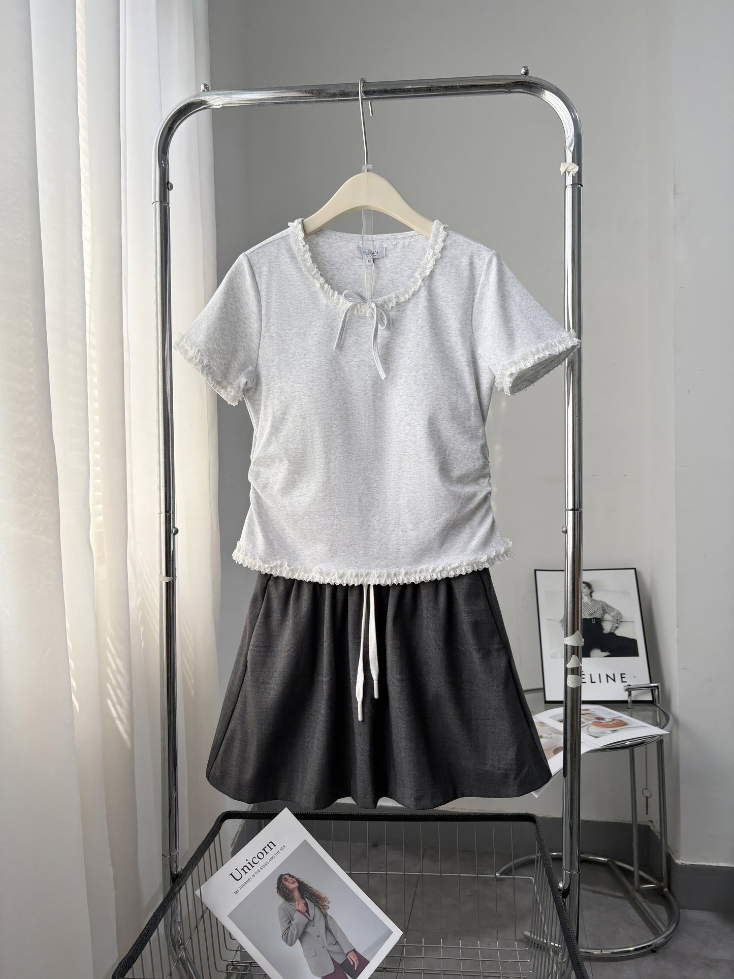 Soft Lace Short Sleeve and skirt Lounge Set