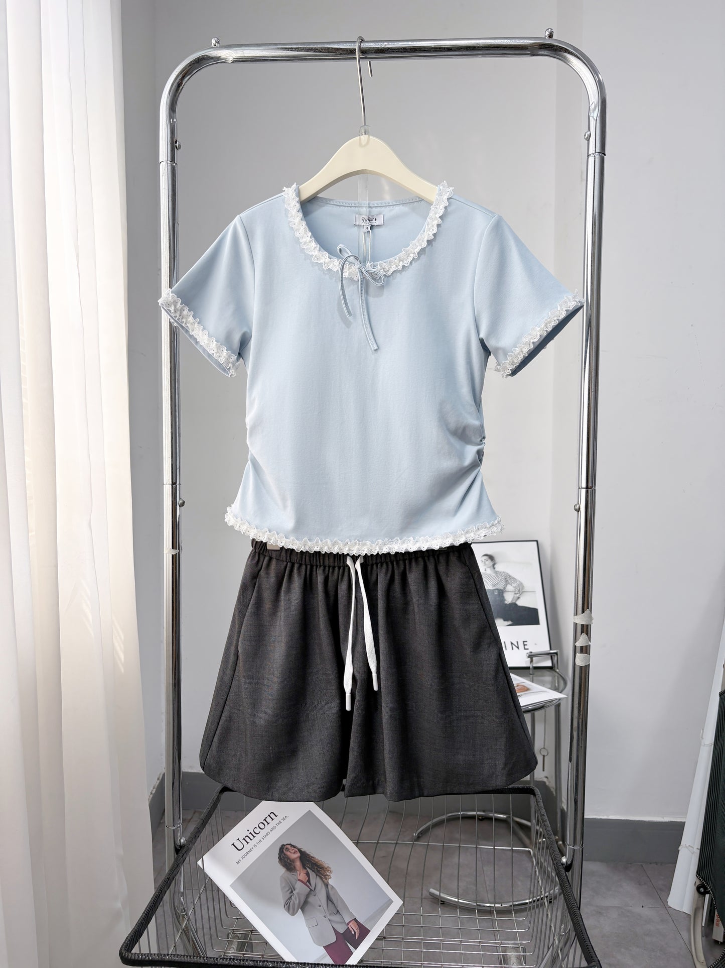 Soft Lace Short Sleeve and skirt Lounge Set