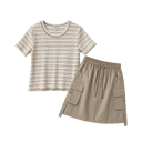 Striped Short Sleeve Top & Utility Skirt Set