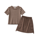 Striped Short Sleeve Top & Utility Skirt Set