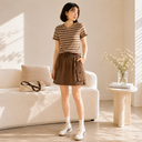 Striped Short Sleeve Top & Utility Skirt Set
