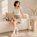 Striped Short Sleeve Top & Utility Skirt Set