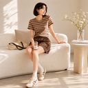 Striped Short Sleeve Top & Utility Skirt Set
