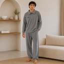 Textured Zip Collar Lounge Set for Men