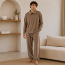 Textured Zip Collar Lounge Set for Men