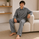 Textured Zip Collar Lounge Set for Men