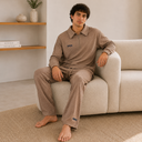 Textured Zip Collar Lounge Set for Men